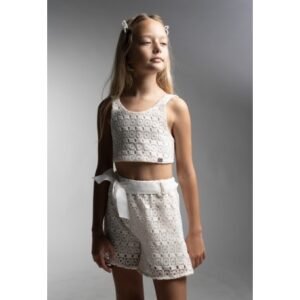 Σετ σορτσάκι λευκό κιπουρ με crop top